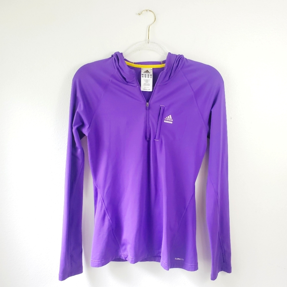 Adidas Hooded Purple Quarter Zip Athletic Pullover